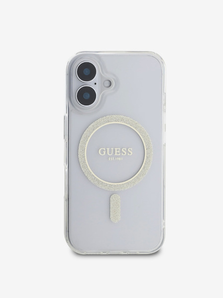 Guess IML Glitter Ring MagSafe Zadní Kryt pro iPhone 16 Transparent Etui za telefon