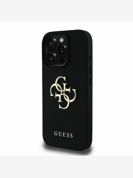 Guess PU Grained 4G Metal Logo Zadní Kryt pro iPhone 16 Pro Max Black Etui za telefon