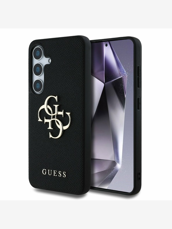 Guess PU Grained 4G Metal Logo Zadní Kryt pro Samsung Galaxy S25+ Black Etui za telefon