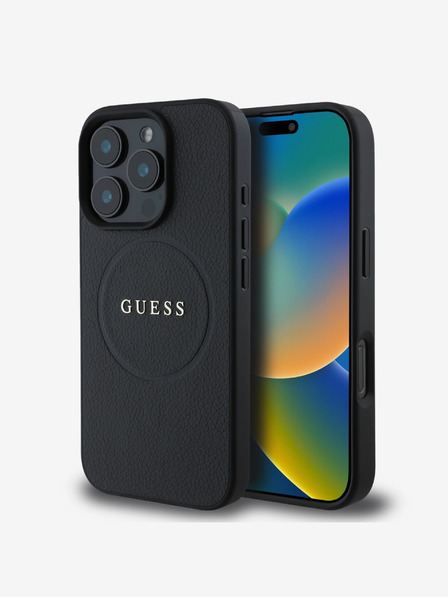 Guess PU Grained Classic Logo MagSafe Zadní Kryt pro iPhone 16 Pro Black Etui za telefon