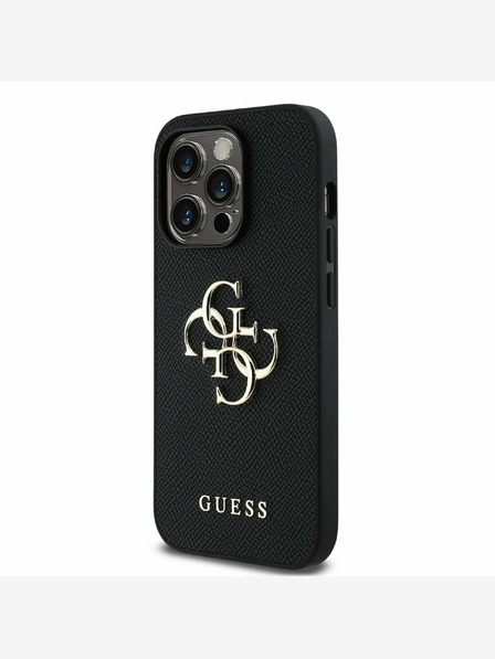 Guess PU Grained 4G Metal Logo Zadní Kryt pro iPhone 14 Pro Black Etui za telefon