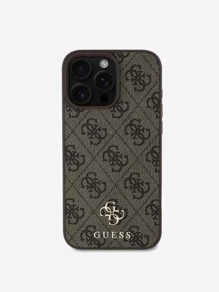 Guess PU 4G Small Metal Logo MagSafe Zadní Kryt pro iPhone 16 Pro Max Brown Etui za telefon