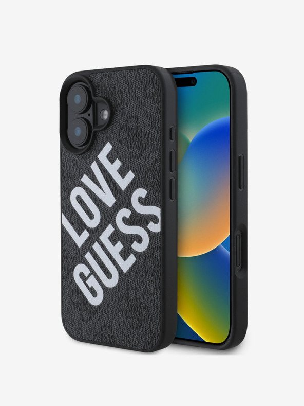 Guess PU Leather 4G Big Love Logo MagSafe Zadní Kryt pro iPhone 16 Black Etui za telefon