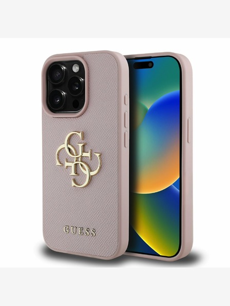 Guess PU Grained 4G Metal Logo Zadní Kryt pro iPhone 15 Pro Max Pink Etui za telefon