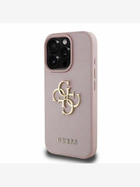 Guess PU Grained 4G Metal Logo Zadní Kryt pro iPhone 15 Pro Max Pink Etui za telefon