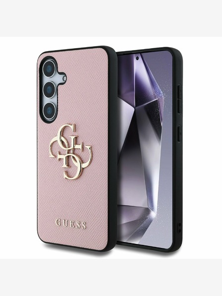 Guess PU Grained 4G Metal Logo Zadní Kryt pro Samsung Galaxy S25 Pink Etui za telefon