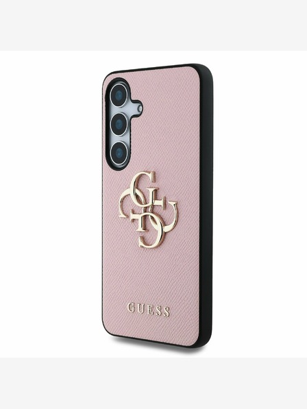 Guess PU Grained 4G Metal Logo Zadní Kryt pro Samsung Galaxy S25 Pink Etui za telefon