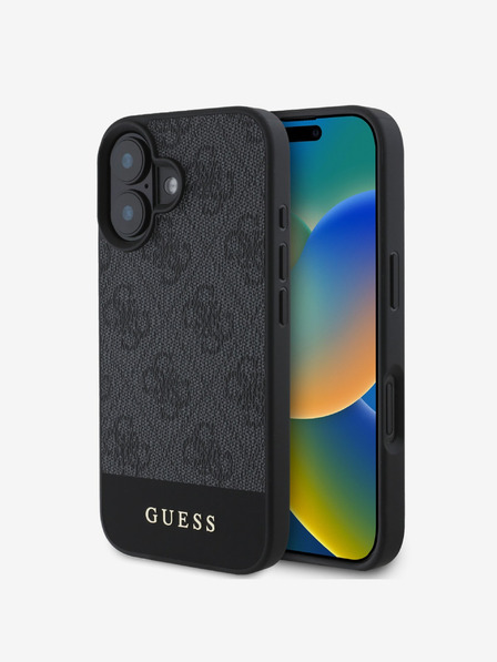 Guess PU 4G Stripe Zadní Kryt pro iPhone 16 Grey Etui za telefon