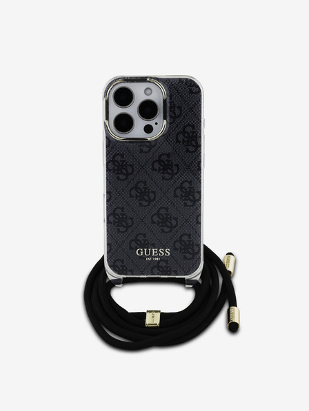 Guess IML 4G Printed Crossbody Popruh Zadní Kryt pro iPhone 16 Pro Black Etui za telefon