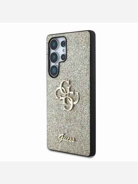 Guess PU Fixed Glitter 4G Metal Logo Zadní Kryt pro Samsung Galaxy S25 Ultra Gold Etui za telefon