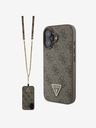 Guess PU 4G Strass Triangle Metal Logo Zadní Kryt + Crossbody Popruh pro iPhone 16 Brown Etui za telefon