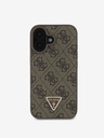 Guess PU 4G Strass Triangle Metal Logo Zadní Kryt + Crossbody Popruh pro iPhone 16 Brown Etui za telefon