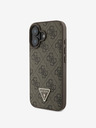 Guess PU 4G Strass Triangle Metal Logo Zadní Kryt + Crossbody Popruh pro iPhone 16 Brown Etui za telefon