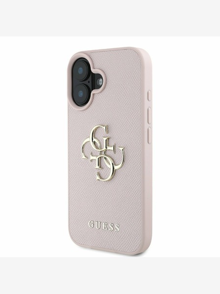 Guess PU Grained 4G Metal Logo Zadní Kryt pro iPhone 16 Pink Etui za telefon