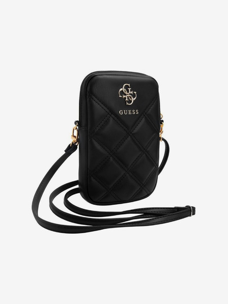 Guess PU Quilted 4G Metal Logo Taška na Telefon se Zipem Black Etui za telefon