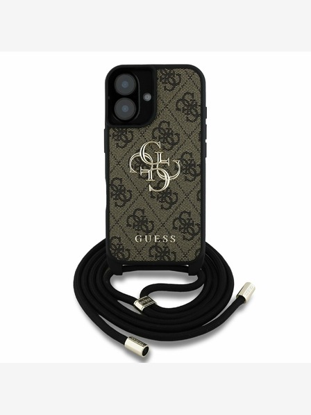 Guess PU 4G Metal Logo Crossbody Popruh Zadní Kryt pro iPhone 16 Brown Etui za telefon