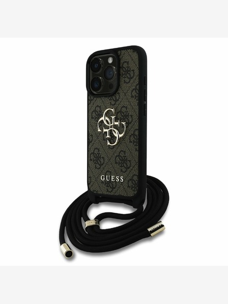 Guess PU 4G Metal Logo Crossbody Popruh Zadní Kryt pro iPhone 15 Pro Brown Etui za telefon