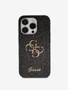 Guess PU Fixed Glitter 4G Metal Logo Zadní Kryt pro iPhone 15 Pro Max Black Etui za telefon