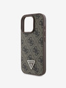 Guess PU 4G Strass Triangle Metal Logo Zadní Kryt pro iPhone 16 Pro Brown Etui za telefon