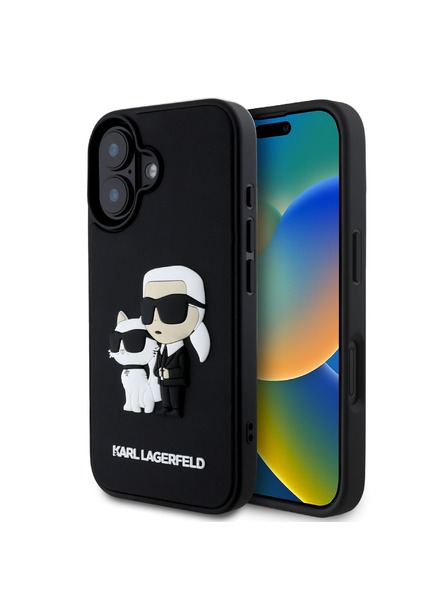 Karl Lagerfeld Karl Lagerfeld 3D Gumeni Karl and Choupette Stražnji poklopac za iPhone 16 Plus Crni