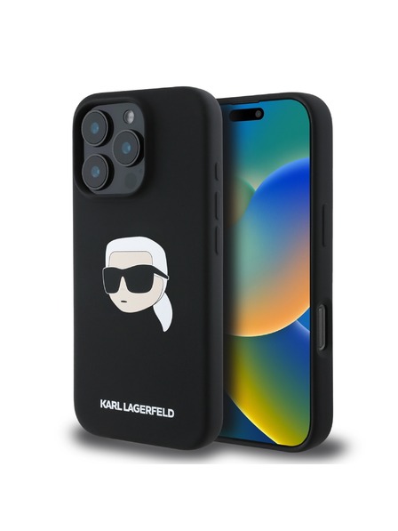 Karl Lagerfeld Karl Lagerfeld Tekući silikonski Karl Glava MagSafe Stražnji poklopac za iPhone 16 Pro Max Crni