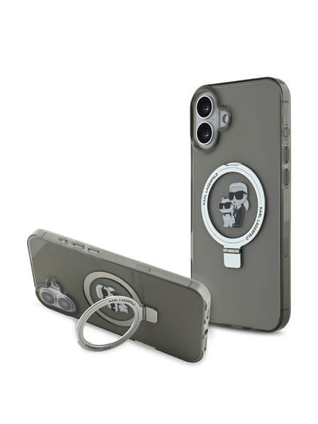 Karl Lagerfeld Karl Lagerfeld Ringstand Karl and Choupette MagSafe Stražnji poklopac za iPhone 16 Crni