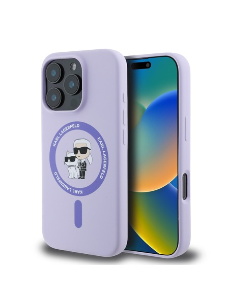 Karl Lagerfeld Karl Lagerfeld Liquid Silicone Karl and Choupette MagSafe Stražnji poklopac za iPhone 16 Pro Ljubičasti