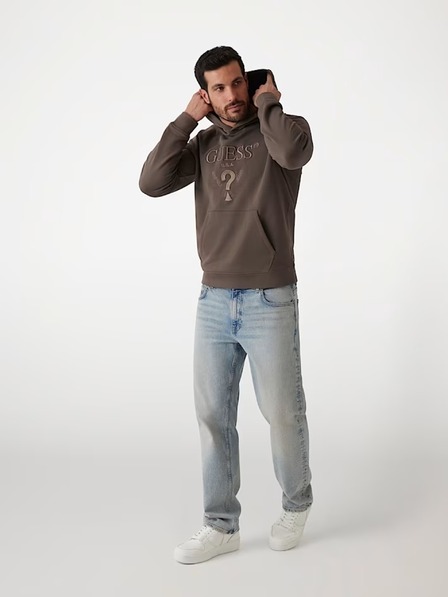 Guess Jeans Muška smeđa dukserica s izvezenim logom i kapuljačom Guess jeans