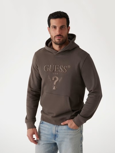 Guess Jeans Muška smeđa dukserica s izvezenim logom i kapuljačom Guess jeans